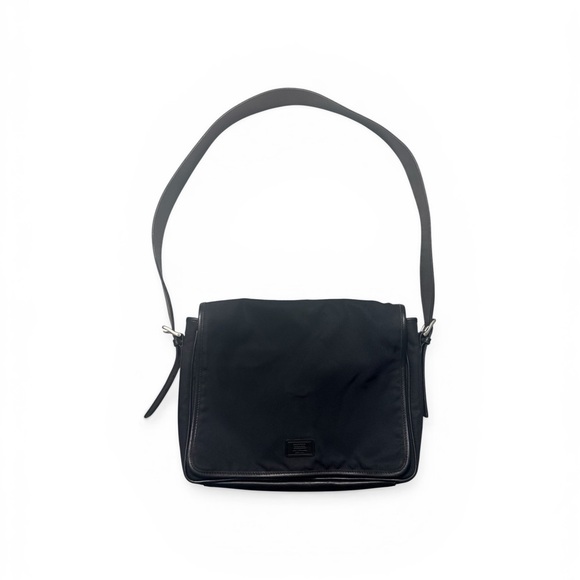 Vintage Coach Black Nylon & Leather Trim Messenger Bag
